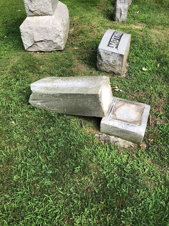 Headstones toppled, smashed and damaged last night at Mound Cemetery